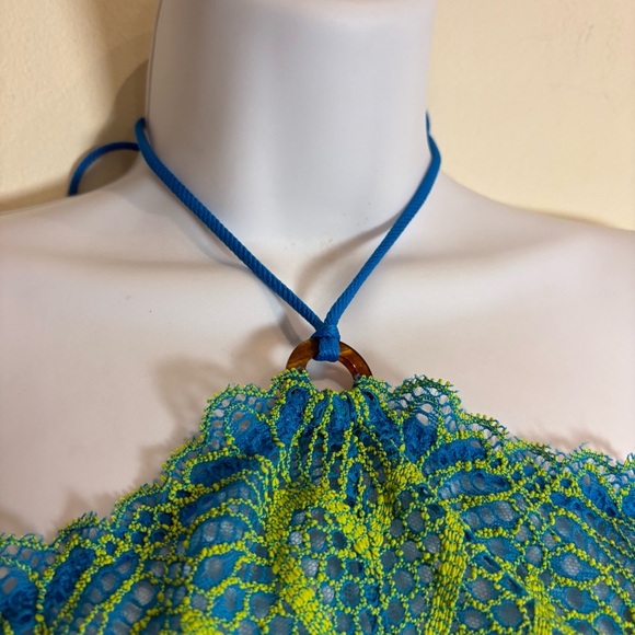 Savage X Fenty STRANDED IN LACE CROCHET HALTER BRALETTE Surf Blue Size XL - Picture 6 of 9